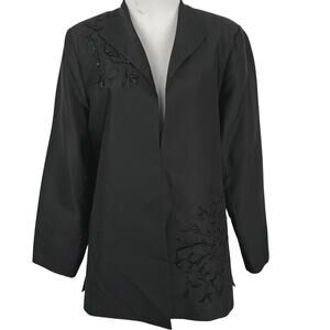 Victor Costa Silk Embroidered Beaded Jacket Black Cocktail Wedding Guest M